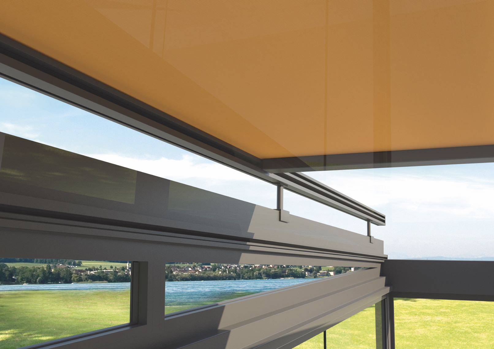 Die Unterglasmarkise an einem Terrassendach sorgt für einen perfekt angepassten Sonnen- und Hitzeschutz
