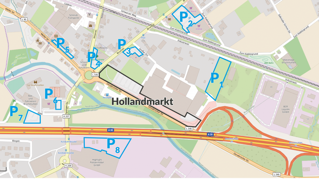 Parkplatzplan für den Hollandmarkt Bruchmühlen